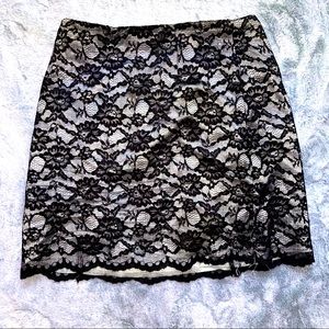Black and Silver Floral Lace Cocktail Mini Skirt by A. Byer - Size 9